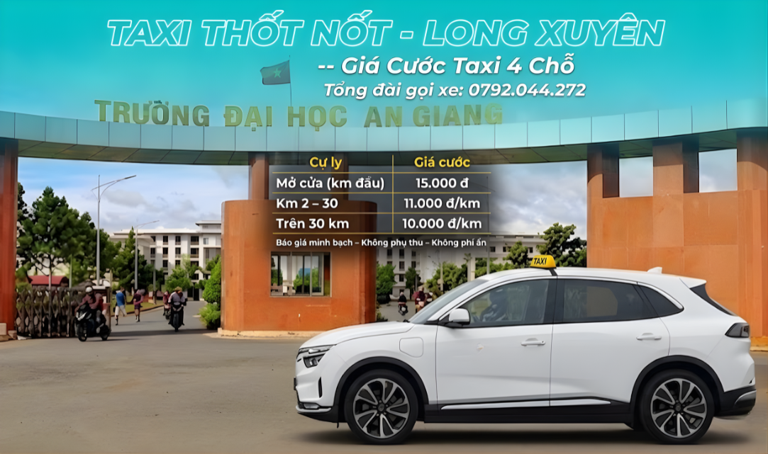 Taxi điện Thốt Nốt – Long Xuyên giá rẻ, bảng giá cước, xe đời mới tại Cần Thơ